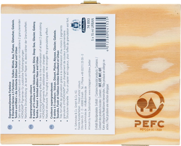Schmincke – HORADAM® AQUARELL, Super Granulation Set Urban, 5 x 15 ml Tuben, 74 893 097, Holzkasten,