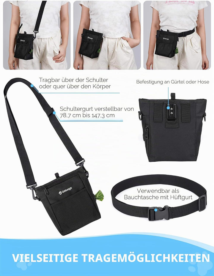 Gobeigo Hundeleckerli Tasche mit Silikon Snack Beutel, Fronttasche für alle Handys, 4 Tassen Leckerl