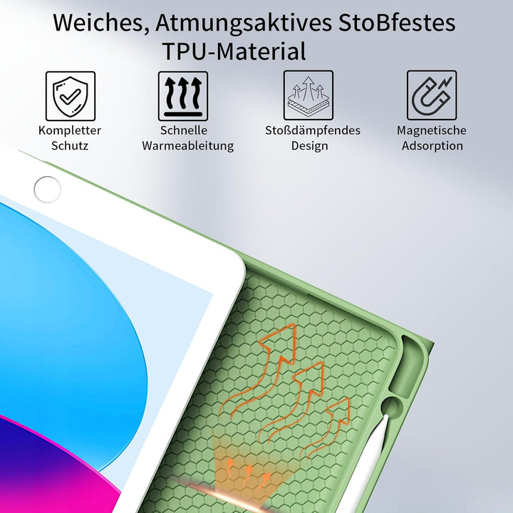hülle mit Tastatur für iPad 9/8/7 Generation (2021/2020/2019) 10,2 Zoll, weiche TPU-Rückseite mit St