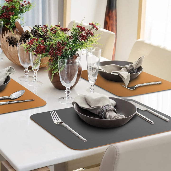 Tischsets Abwaschbar,6er Set Zweifarbig Platzset mit Untersetzer,Abwischbar Platzsets,Tischset Leder