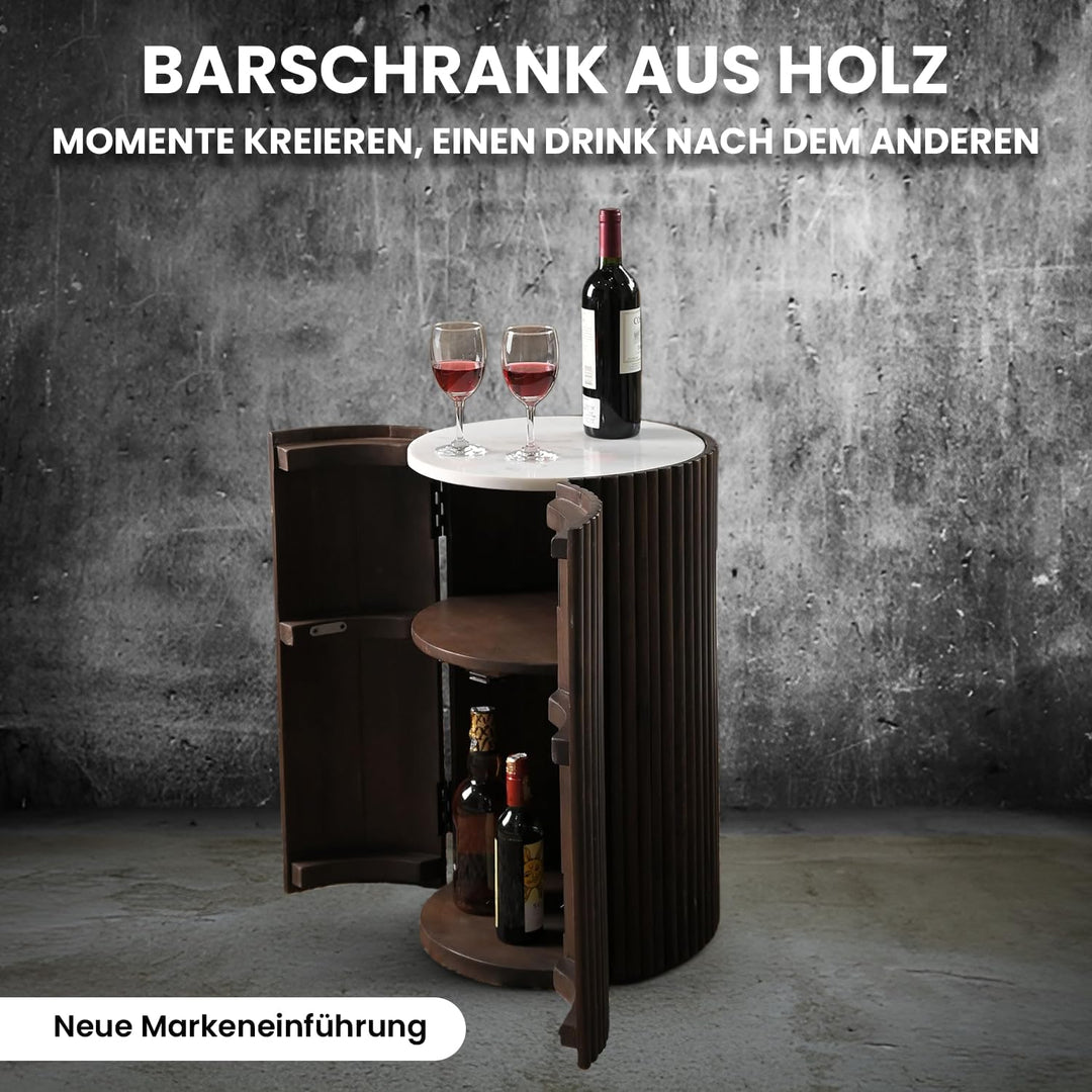 iAnanas Barschrank Premium Luxus Rustikales Weinregal aus Holz mit Marmorplatte dekorativer Weinstän