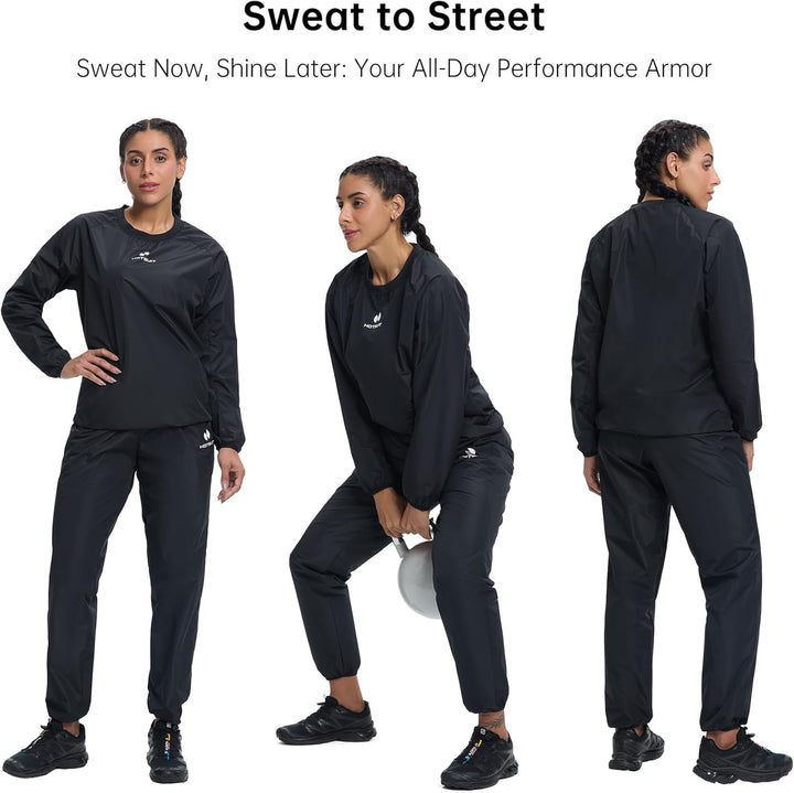 HOTSUIT Saunaanzüge Damen Sauna Sportanzug Schwitzanzug Fitness Sportshirt Trainingshose Schwarz S