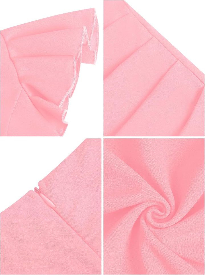 Missufe Damen Cocktailkleid Wickelkleid Partykleid Midikleid Elegant Bodycon Kleider Rosa S, Rosa S