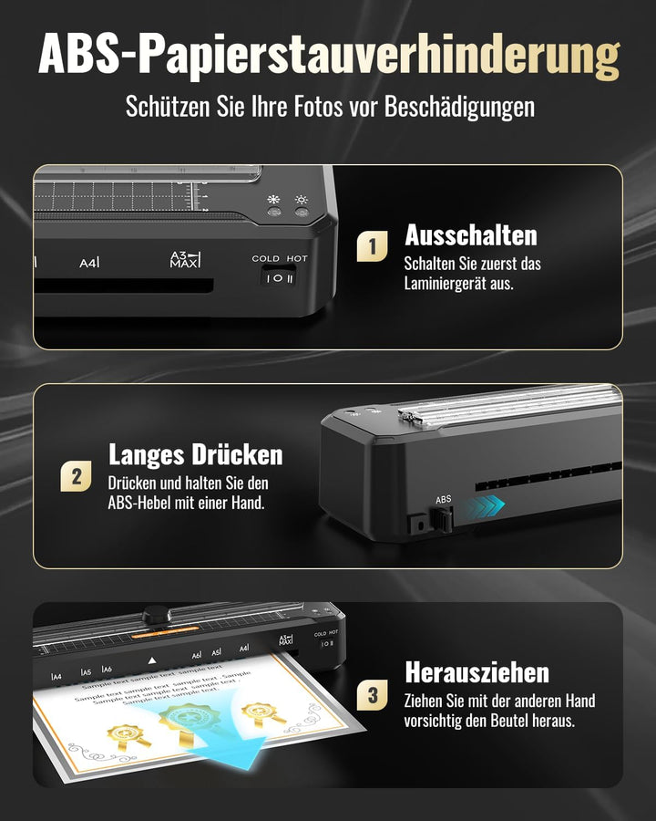Laminiergerät A3 für A3 A4 A5 A6 A7 mit 50 Laminierfolien, Heiss und Kalt Laminiermaschinen mit Papi