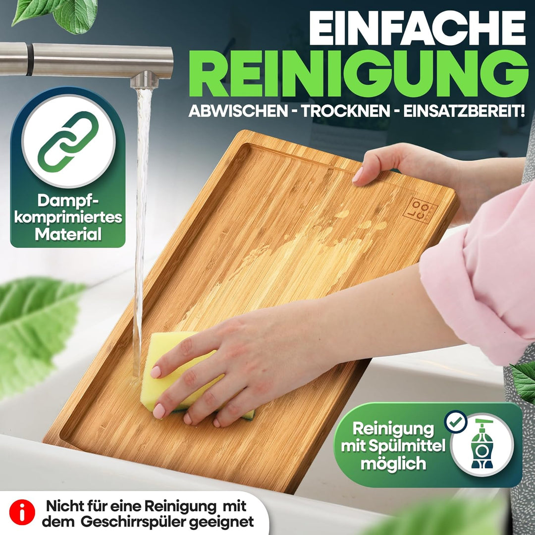 Loco Bird Schneidebrett Holz 45x30x2cm – Grosses Holzbrett aus Bambus für die Küche, messerschonende