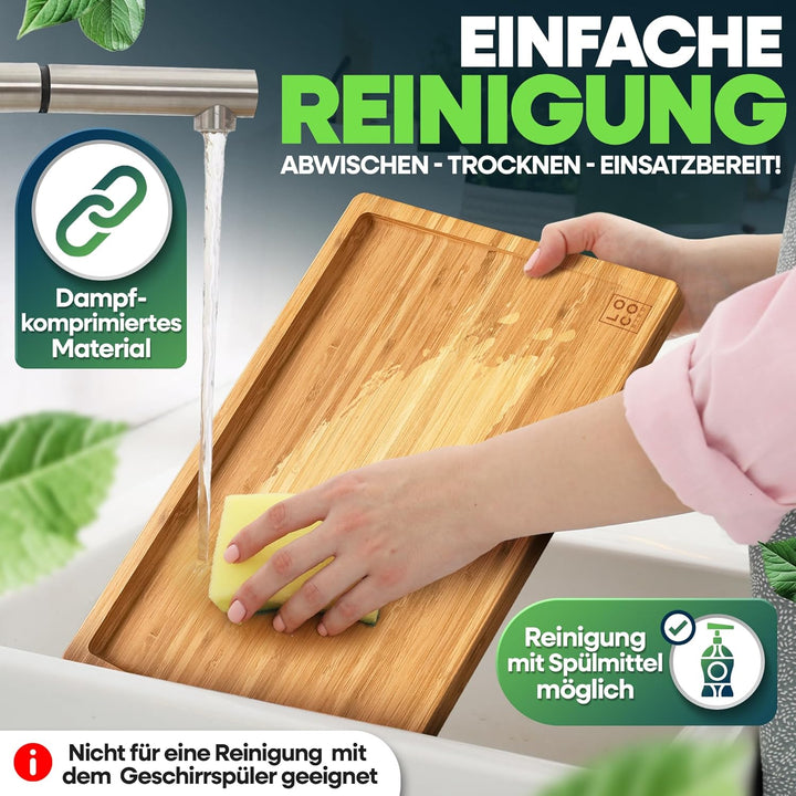 Loco Bird Schneidebrett Holz 45x30x2cm – Grosses Holzbrett aus Bambus für die Küche, messerschonende