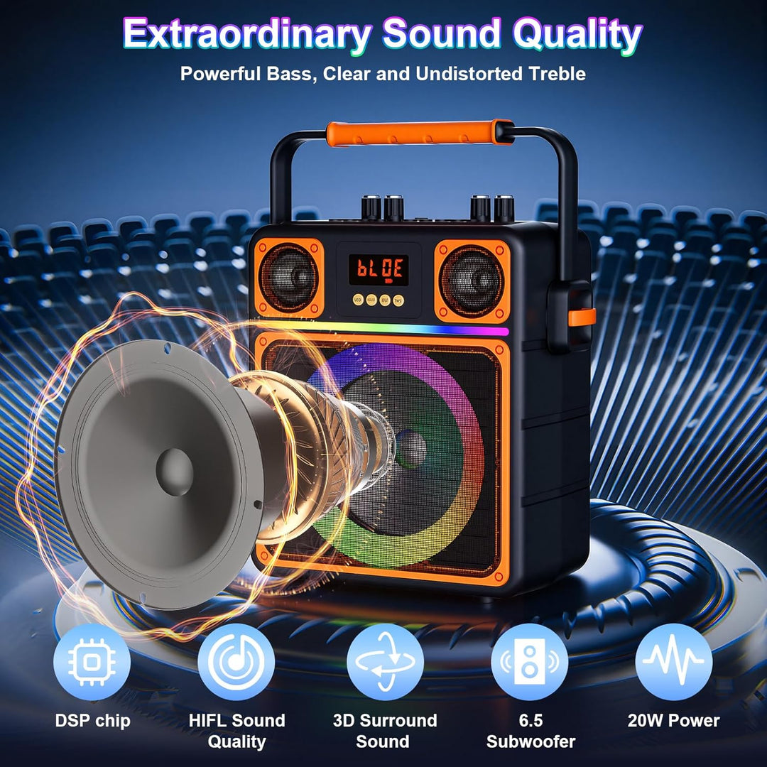 Karaoke Maschine mit 2 Mikrofone, GuKKK Tragbaren Bluetooth Lautsprecher Box und DJ-Lichtern für Erw