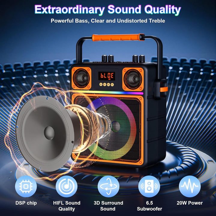 Karaoke Maschine mit 2 Mikrofone, GuKKK Tragbaren Bluetooth Lautsprecher Box und DJ-Lichtern für Erw