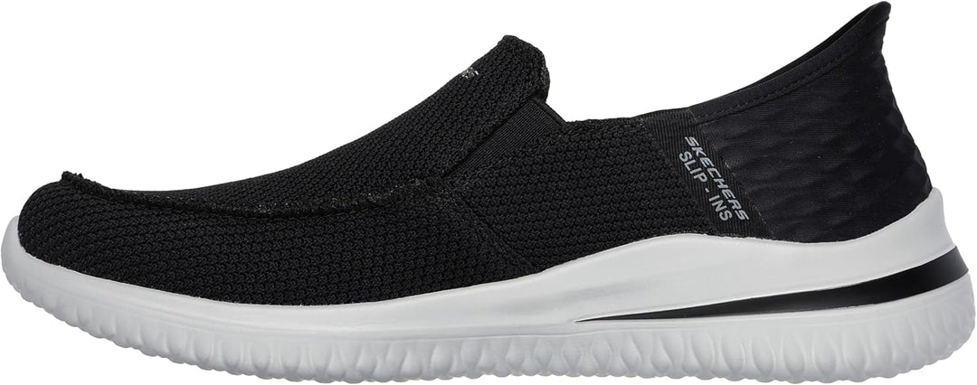 Skechers Herren Delson 3.0 Mooney Runde Zehenpartie, Bungee-Schnür-Slipper 39.5 EU Black Knit, 39.5