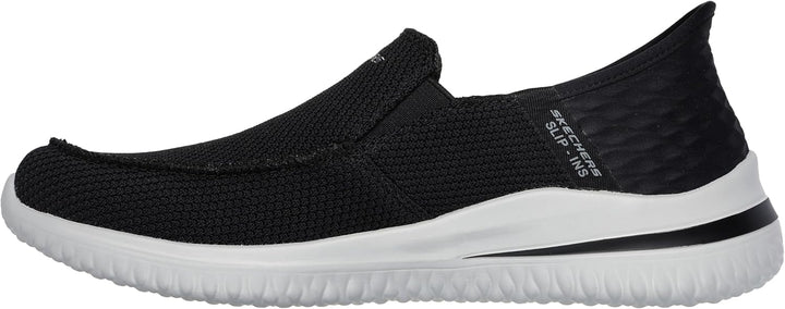 Skechers Herren Delson 3.0 Mooney Runde Zehenpartie, Bungee-Schnür-Slipper 39.5 EU Black Knit, 39.5