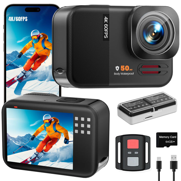 4K 60FPS 48MP Action Cam, 50FT Unterwasserkamera mit Touchscreen, wasserdichte Kamera, EIS Stabilisi