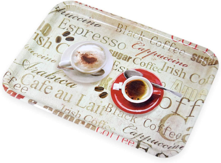 Lashuma Melamin Serviertablett XL, Kaffeetablett aus Italien, Frühstückstablett Eckig, Druck: Espres