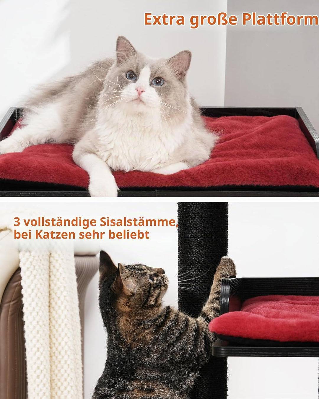 FourFurPets 111cm Katzenbaum, moderner Katzenbaumturm, Katzenturm für grosse Erwachsene Hauskatzen,