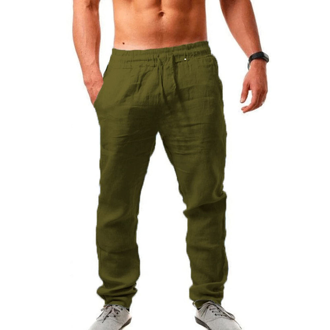 VANVENE Herren-Leinenhose, lockere Passform, lässig, leicht, elastischer Bund, Kordelzug, Yoga, Stra