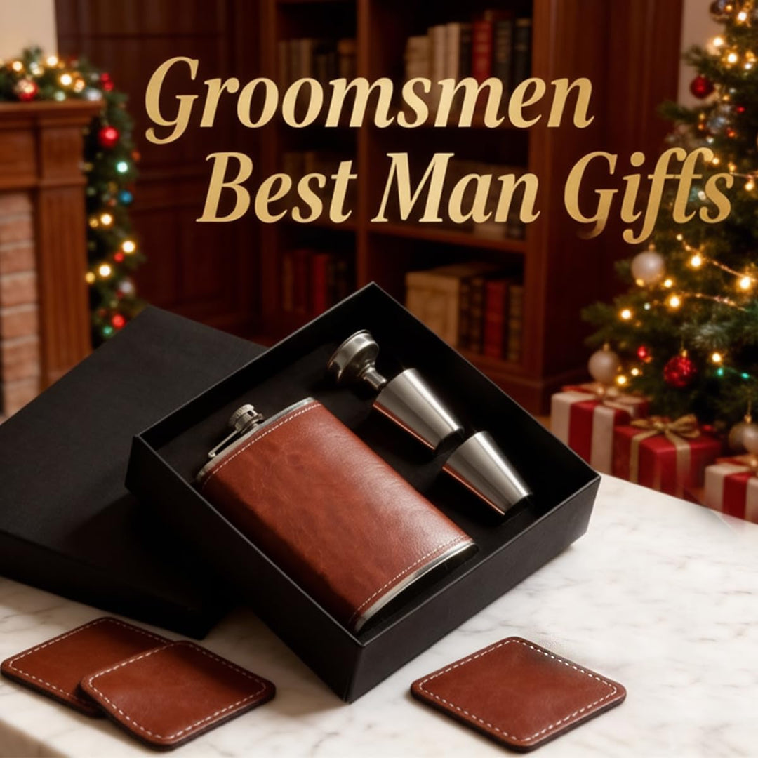 Eiarrnp 8oz Braun Leder Klein Flachmann für Männer Frauen Leckenschutz Flachmann Set for Whiskey Vod