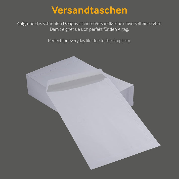 Blanke Briefhüllen, Versandtaschen, 250 Stück, Haftklebung, Mit Fenster, Gerade Klappe, DIN C4,120 g