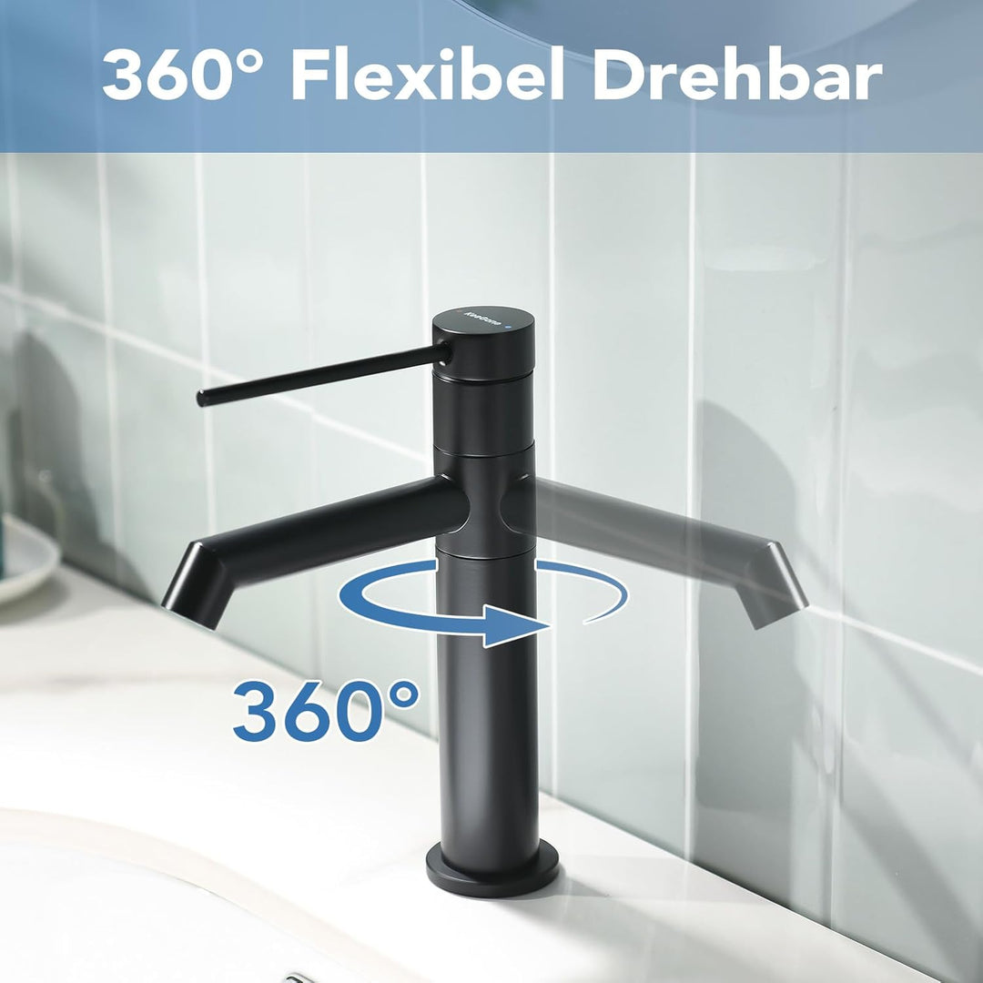 KeeGone Waschtischarmatur 360° drehbar Wasserhahn Bad mit Warm- und Kaltwassermischer Auslaufhöhe 12