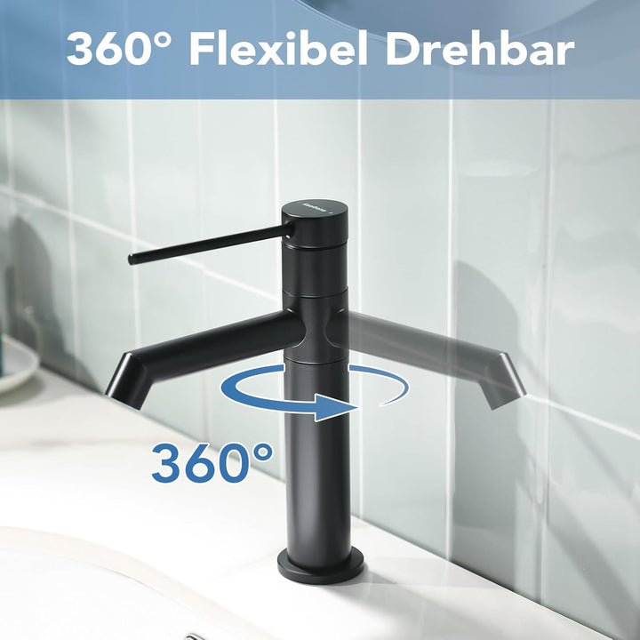 KeeGone Waschtischarmatur 360° drehbar Wasserhahn Bad mit Warm- und Kaltwassermischer Auslaufhöhe 12