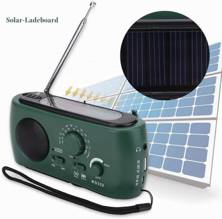 Solar Handkurbel AM/FM-Radio mit LED-Taschenlampe Notruf-Ladegerät (dunkelgrün) 3-LED für Taschenlam