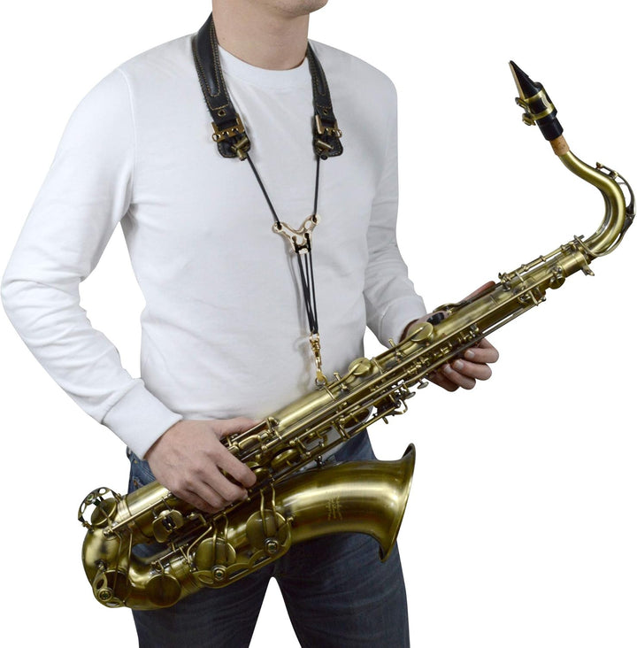 adorence Premium Saxophon Gurt (handgefertigt mit echtem Leder, atmungsaktivem Polster und Metallhak