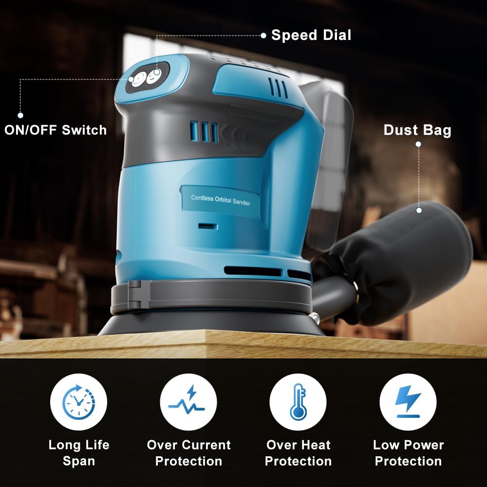Akku Exzenterschleifer für makita 18V Akku (Akku nicht), Kabellose Elektroschleifer für die Holzbear