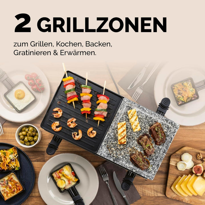 GOURMETmaxx 2-in-1 Raclette Set 8 Personen | Raclette mit Steinplatte und Aluminiumplatte inkl. 8 Pf