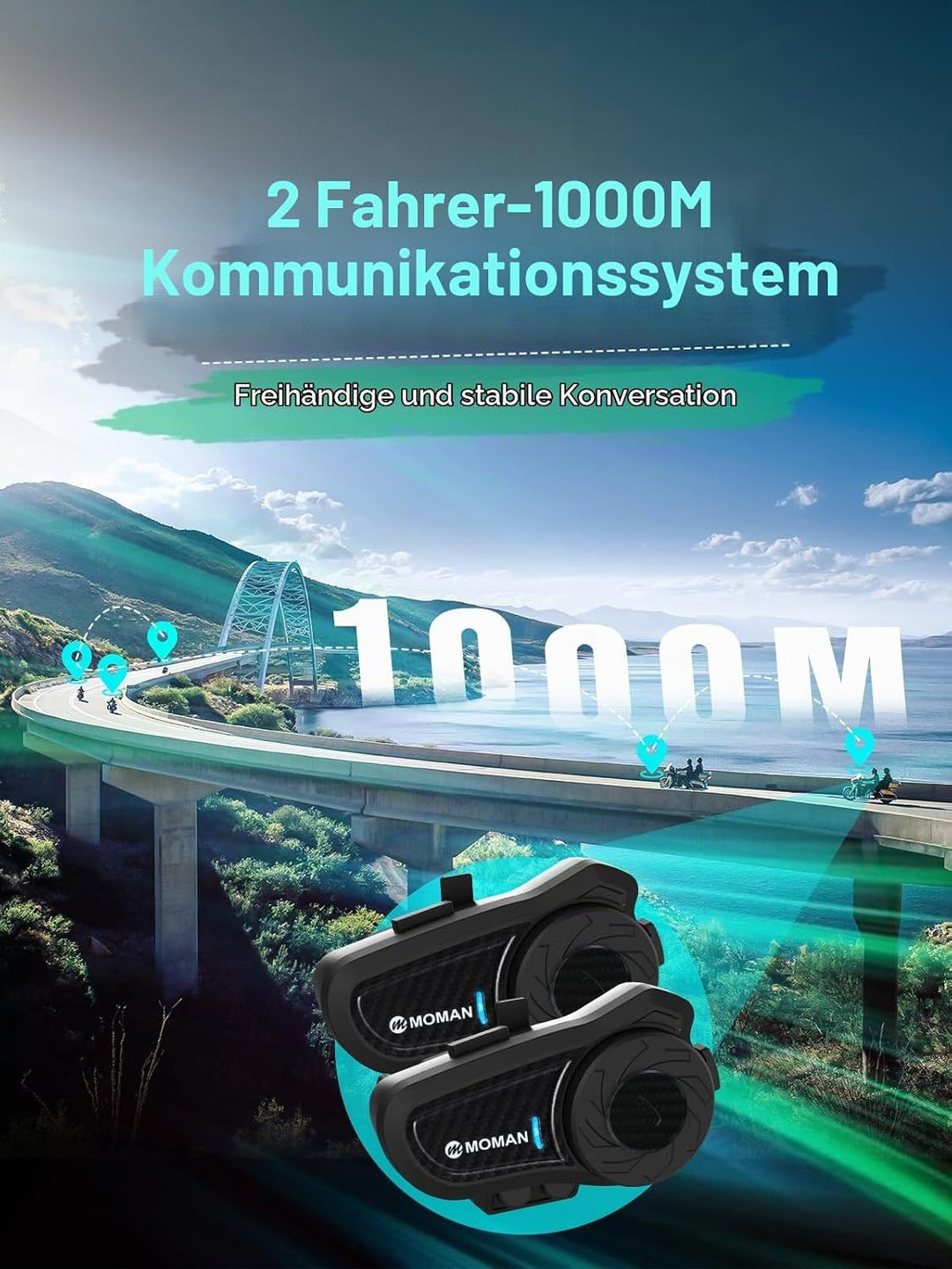 Moman Motorrad Intercom Headset, H2 Pro【2 Pack Carbonfaser】 Motorradhelm Gegensprechanlage Kommunika