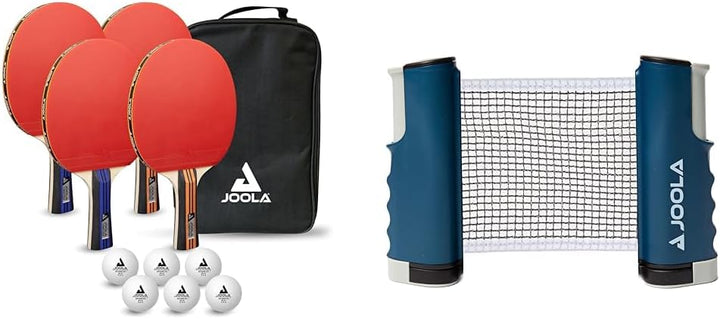JOOLA Tischtennis-Set Family, Tischtennis-Set mit 4 Tischtennisschlägern, Tischtennisbällen und Trag