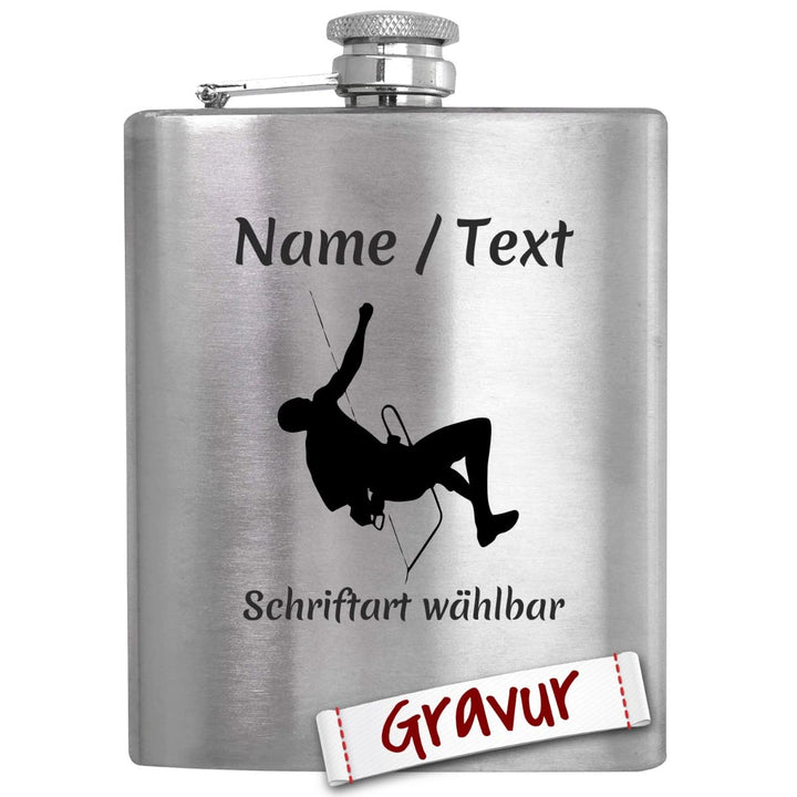 Bergsteiger Geschenk Flachmann Set mit Gravur/Spruch personalisiert, Berge Klettern Geschenke für He