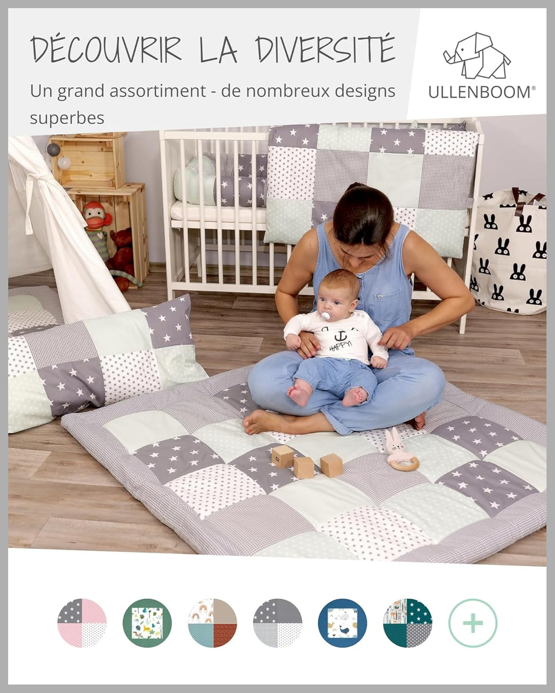 ULLENBOOM ® Babynest & Kuschelnest (55x95 cm) Blau Hellblau (Made in EU) - Baby Nestchen aus Baumwol