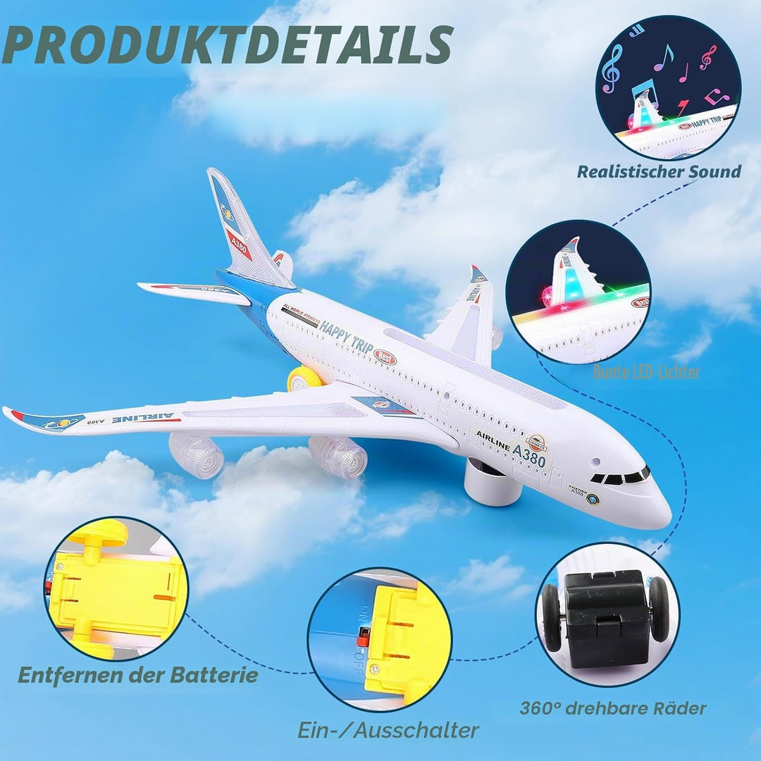 Bump and Go Flugzeugspielzeug – Realistisches Flugzeugmodell mit 4D-Lichtern & Sound – Bewegliches F