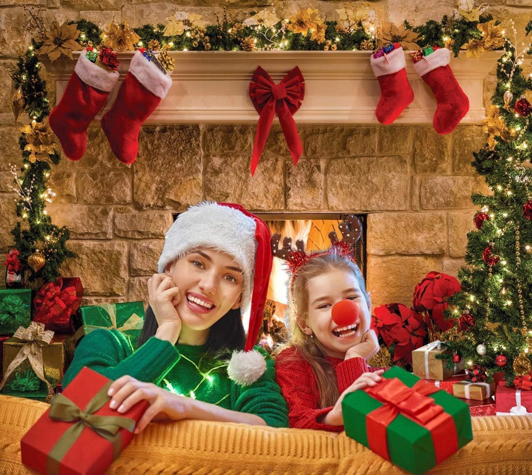 AIIKES 8x6FT Frohe Weihnachten Hintergrund Baumsocken Geschenk Familienfeier Ornamente Hintergrund F