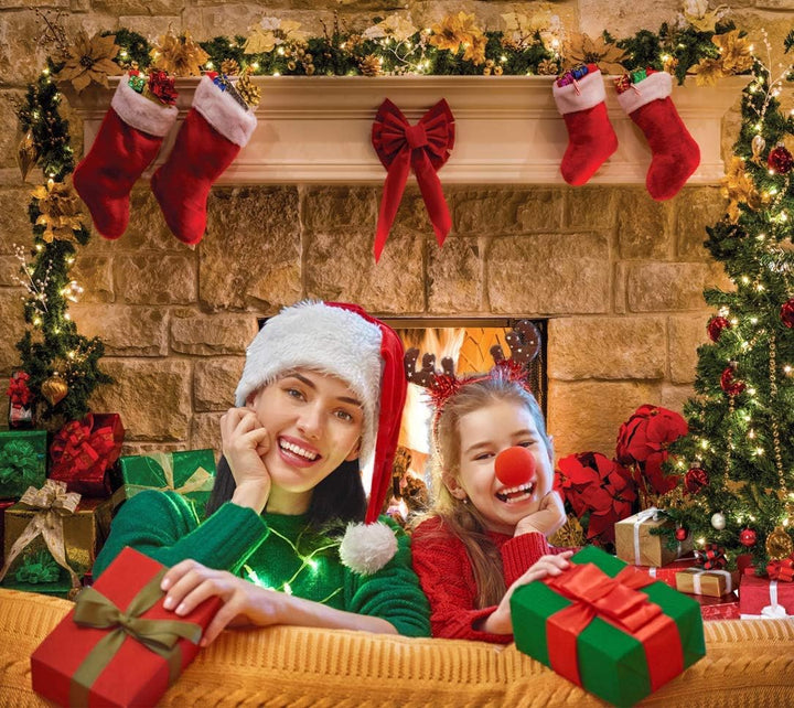 AIIKES 8x6FT Frohe Weihnachten Hintergrund Baumsocken Geschenk Familienfeier Ornamente Hintergrund F