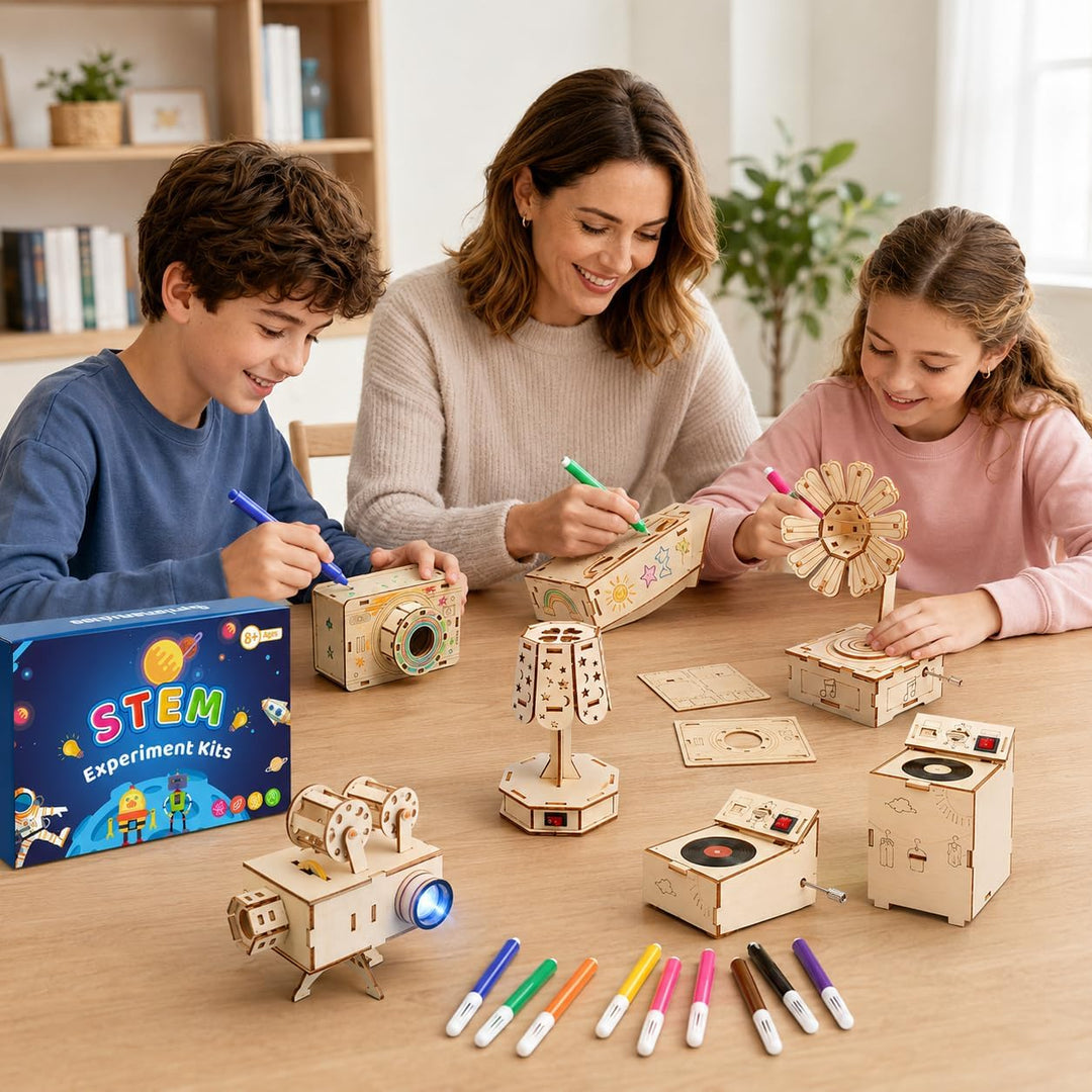 6 Stück Experimente für Kinder ab 8+ Holzbausatz Kinder Experimentierkasten | STEM Elektronik Baukas