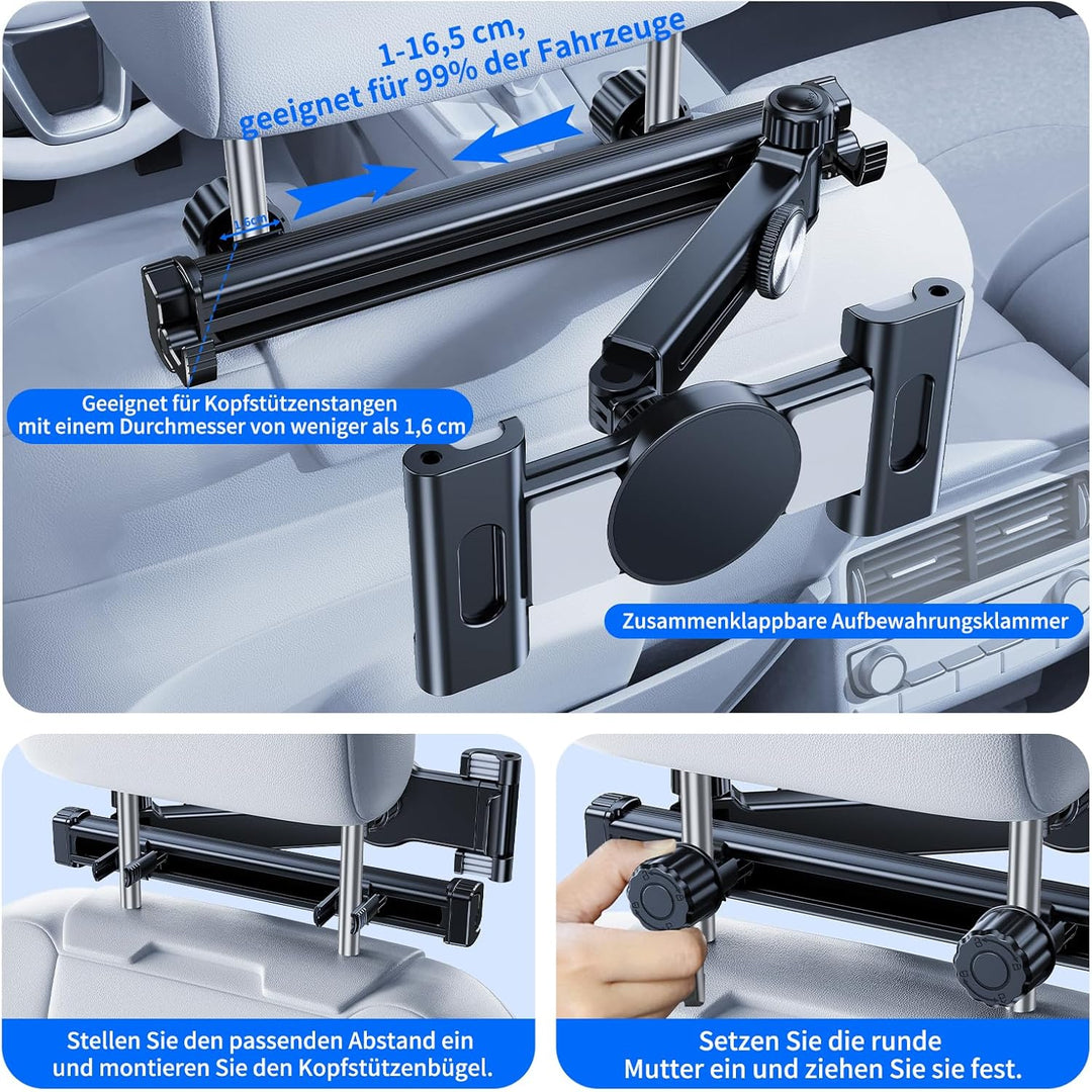 für iPad Tablet Halterung Auto, Ausziehbar KFZ Tablet Halter Kopfstütze【Mit Haken*2】 Magnetische Han
