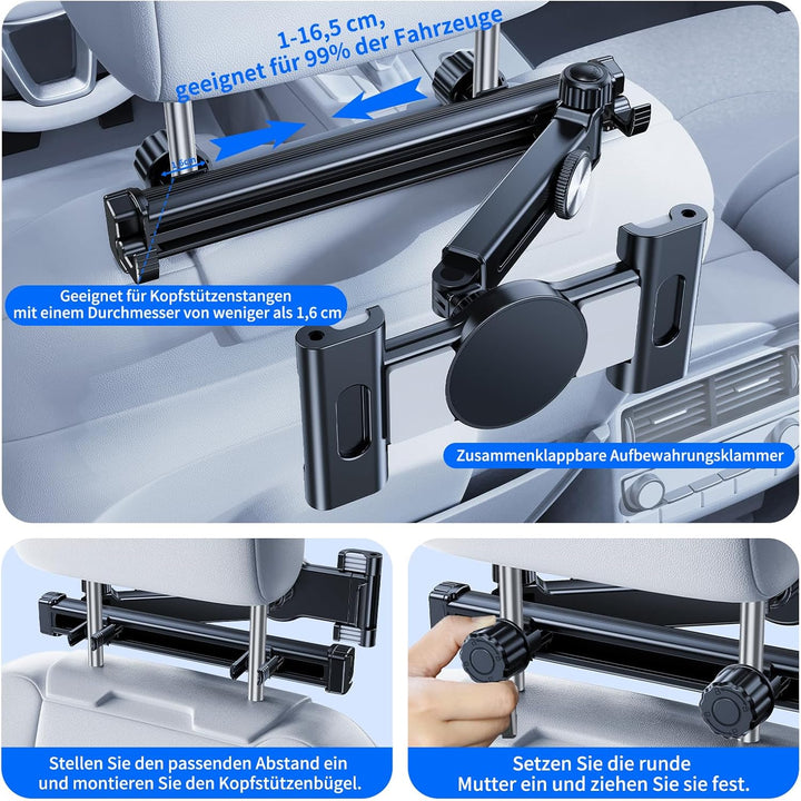 für iPad Tablet Halterung Auto, Ausziehbar KFZ Tablet Halter Kopfstütze【Mit Haken*2】 Magnetische Han
