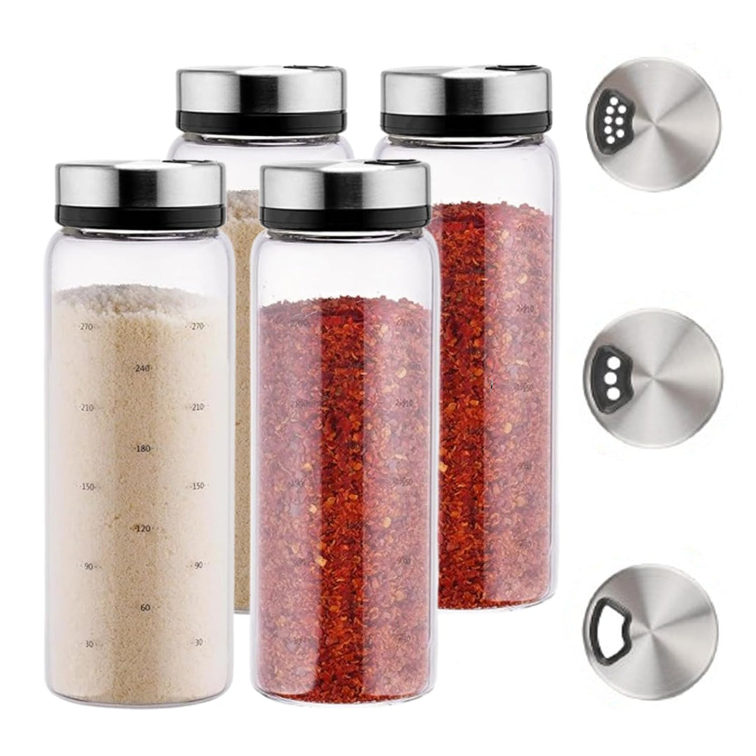 4 Stück 500ML Gewürzgläser Mit Drehdeckel, Gewürzgläser Mit Drehdeckel, Gewürzstreuer Mit 3 Arten Ed
