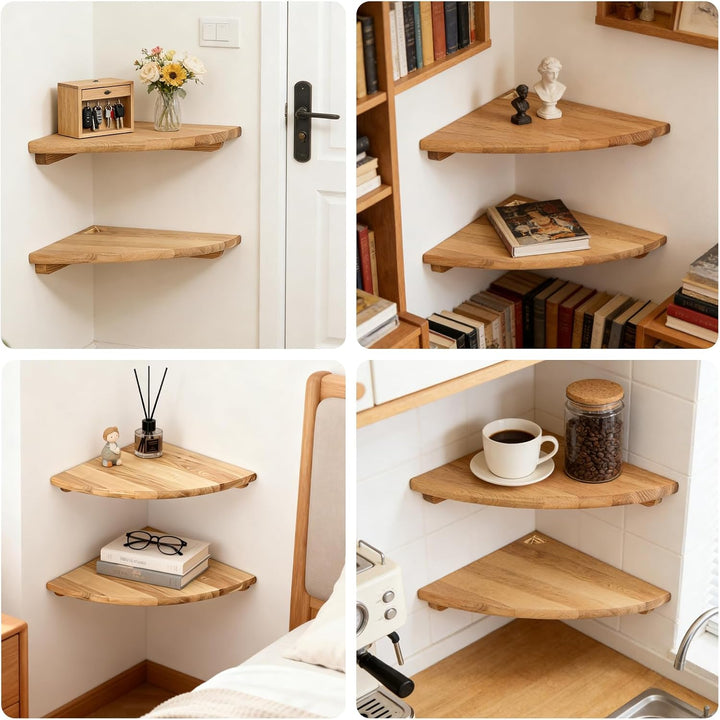 BYZESTY Eckregal Hängend 2er Set, 27,5 cm Eckregal Holz, Wandregal Eiche Massiv, Wandregal Holz für