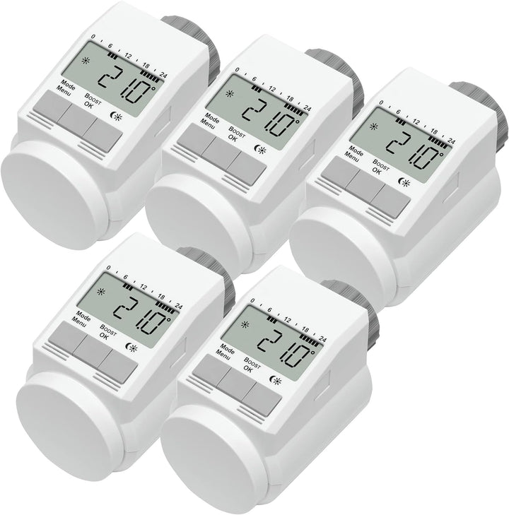 Eqiva 5er-Set Model L Elektronik-Heizkörper-Thermostat mit Boost-Funktion, Weiss, 5er-Set