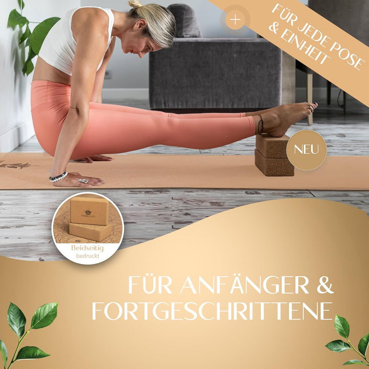 YOGALABS® Premium Yoga Block Set (22,5x15,0x7,5) aus nachhaltigem Natur-Kork hautfreundlich - Yogabl