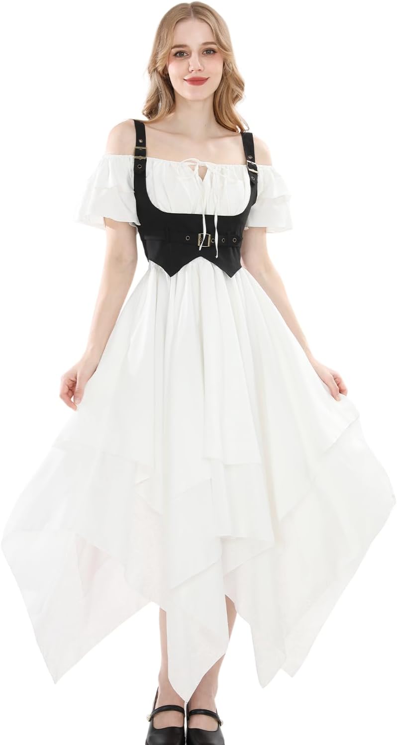 CR ROLECOS Mittelalter kostüm Damen Renaissance Kleid Gothic Viktorianisches Weiss bridgerton Kleid