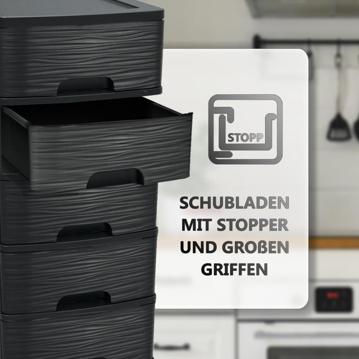 Schubladenschrank mit Rollen Rollcontainer mit 5 Schubladen Rollschrank aus Kunststoff Rollwagen (Sc