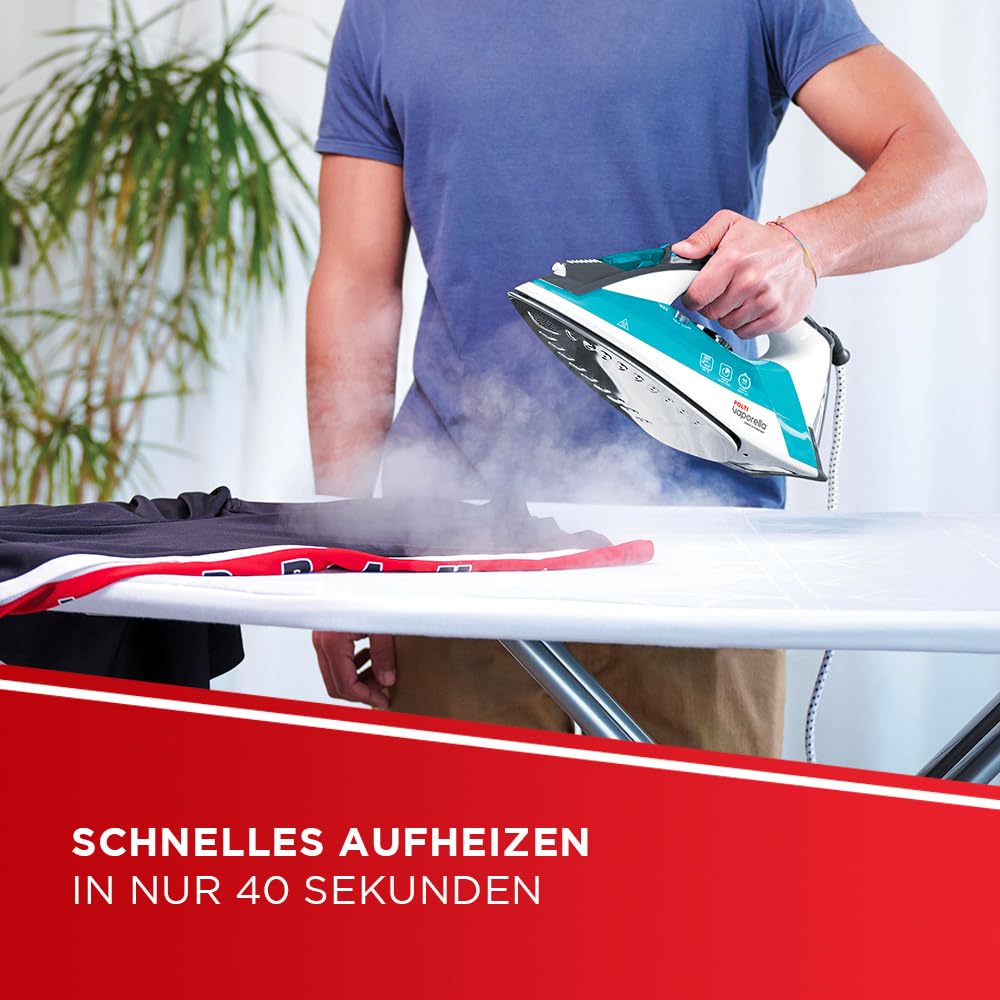 Polti Vaporella Quick&Comfort QC120 Bügeleisen mit Bügelplatte aus Edelstahl, Griff mit Soft-Touch-K