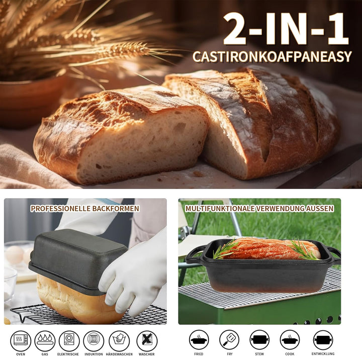 Gusseisen Brotbackform mit Deckel 22,96 cm × 12,78 cm, Bread Pans for Homemade Bread, Heavy Duty Loa