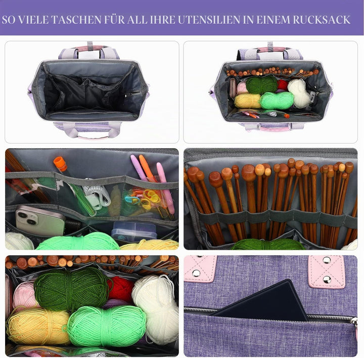 Stricktasche, Rucksack, Garnaufbewahrung, Organizer, Reise-Häkeltasche mit USB-Ladeanschluss, grosse