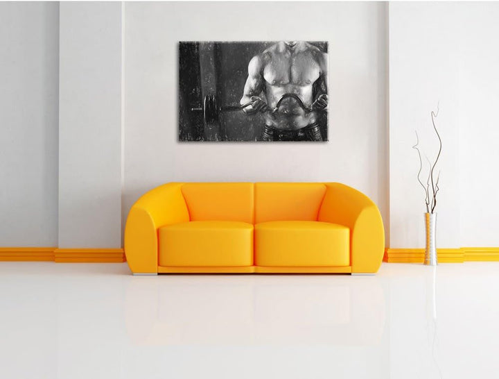 Bodybuilding Kohle Effekt, Format: 100x70 auf Leinwand, XXL riesige Bilder fertig gerahmt mit Keilra