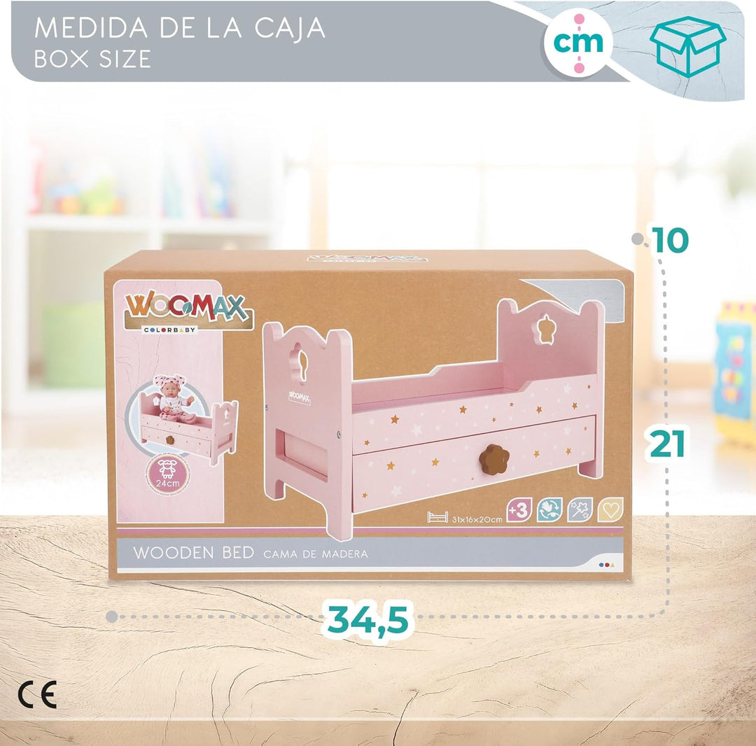 ColorBaby WOOMAX 49363 Puppenbett aus Holz + 3 A, bett