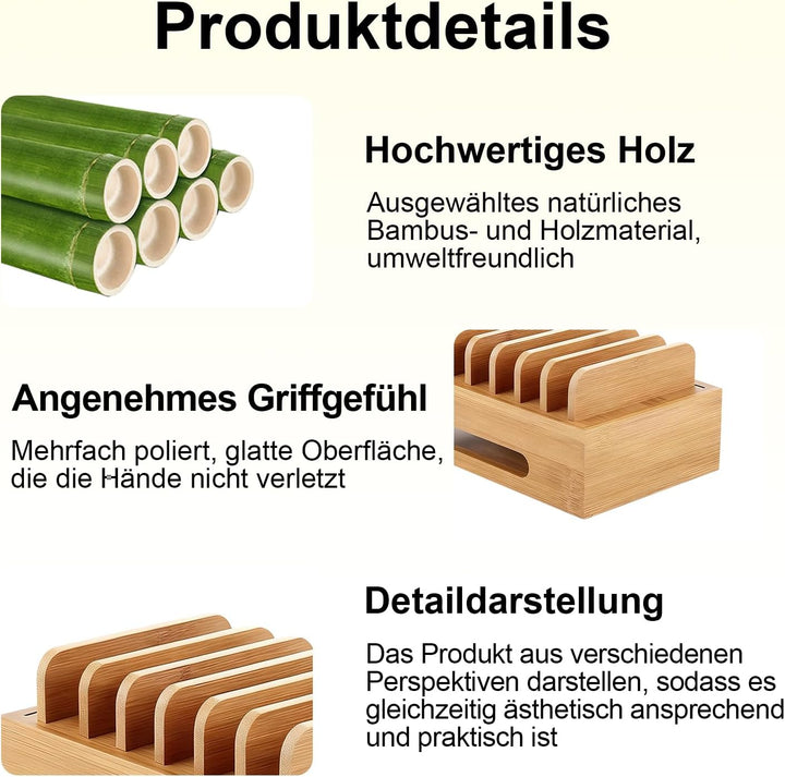 Holz Ladestation für Mehrere Geräte Ladestations Organizer 6 Fächer Handy-Dock Tragbare Dockingstati