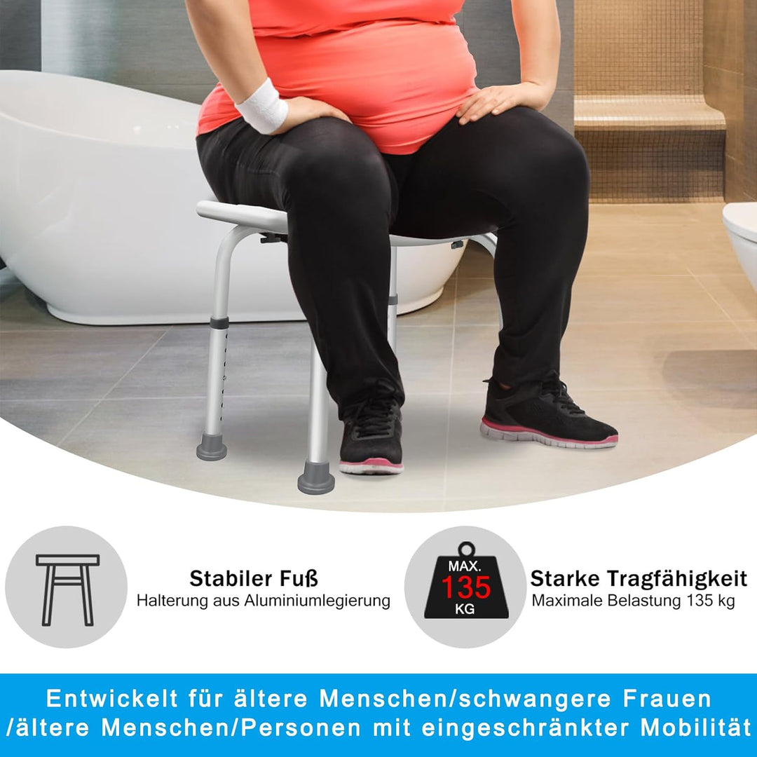 AUFUN Duschhocker Duschstuhl 35-51cm Höhenverstellbar Duschhocker U-Typ Anti-Rutsch Badsitz Duschhil