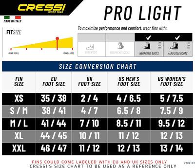 Cressi Pro Light Open Heel Tauchen Flossen XS/S (37/39) Schwarz/Schwarz, XS/S (37/39) Schwarz/Schwar